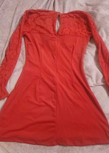 Elegant Red Lace Sleeve Dress