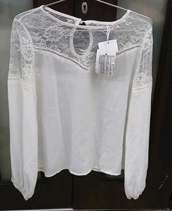 Elegant Lace Trim White Top