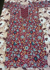 Maroon Floral Print Kurta Set