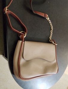 Chic Cream &amp; Brown Chain Crossbody Bag