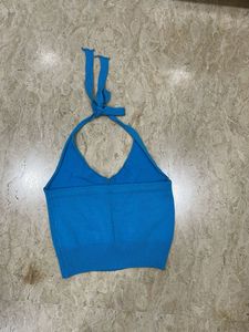 Blue Halter Neck Knit Top