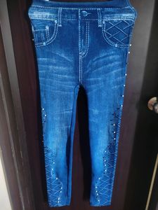 Printed Jeggings With Beads Work Done