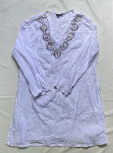 Embellished White Cotton Kurta