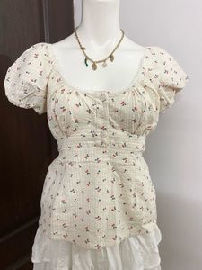 Floral Puff Sleeve Button-Up Top