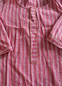 Pink Striped Cotton Kurta