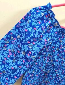 Blue Floral Smocked Square Neck Top