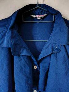 Navy Blue Ruffle Sleeve Button-Up Shirt