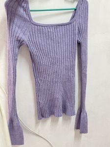 Lavender Ribbed Button-Up Top