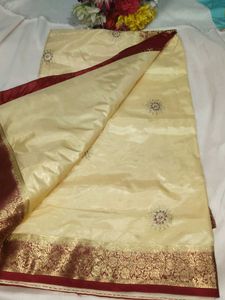 Elegant Cream Saree with blouse