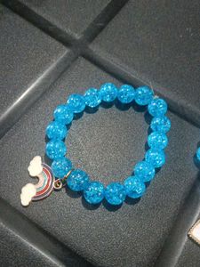 Blue &amp; White Beaded Bracelet with Heart Charm