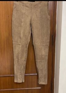 Zara Faux Suede Ankle Zip Brown Pants