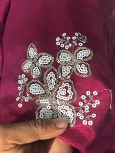 Burgundy Embroidered Dress Material
