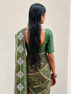 Elegant Green Floral Print Saree