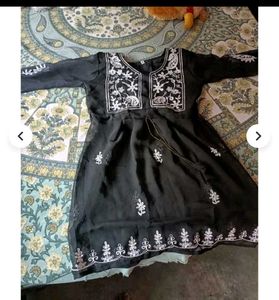 Black Embroidered Tunic Top