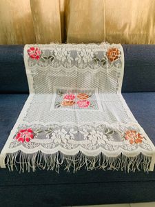 Vintage Embroidered Lace Table Runner