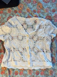 White Crochet Knit Cardigan
