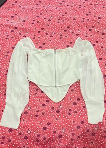 White Corset Top with Sheer Sleeves