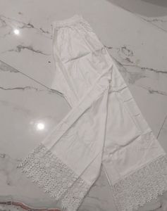Elegant Cream Palazzo Pants with Lace Trim