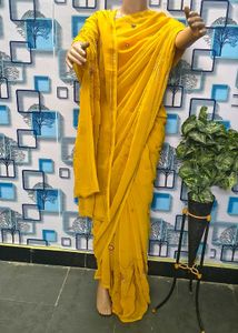 Saree yellow embroidery work latest design