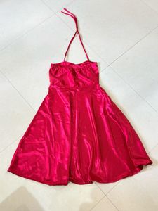 Elegant Red Satin Halter Dress