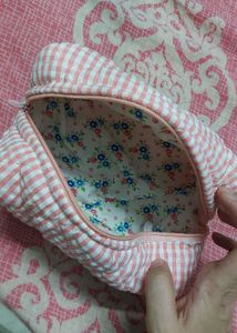Striped Pink Cosmetic Pouch, gingham, cute,