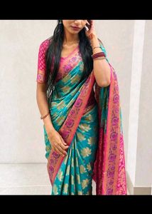 Stunning Teal & Pink Silk Saree