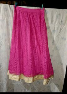 Vibrant Pink Lace Ethnic Skirt