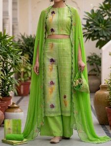 Lush Green Floral Unstitched Suit l Double Shade