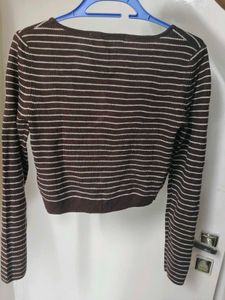 Brown Striped Square Neck Crop top