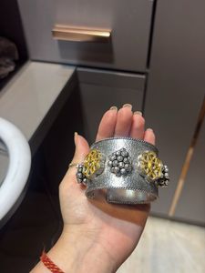 Unique Oxidized Silver &amp; Gold Tone Cuff Bracelet