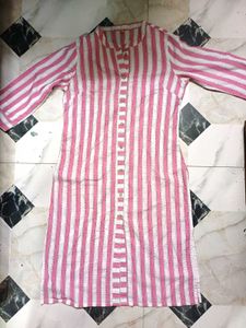 Pink Striped Cotton Kurta
