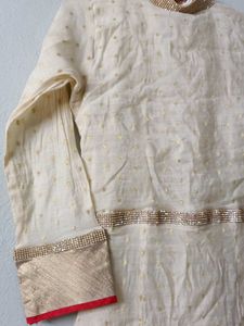 Elegant Cream Kurta with Floral Border