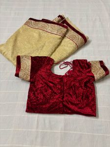 Festive Cream Saree with Red Blouse