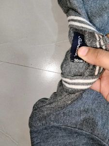 Gray Cardigan with Striped Trim school sweater