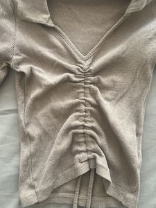 Ruched Drawstring Collared Top