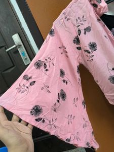 Pink Floral Tie-Up Crop Top
