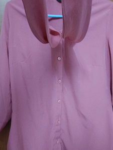 Elegant Pink Blouse with Neck Tie