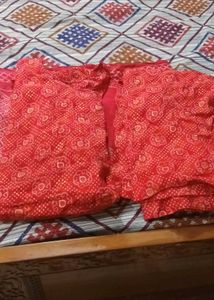 red bandhni kurta set