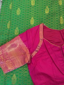 semi pattu saree with pattren blouse