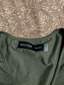 Olive Green V-Neck Top with Floral Embroidery