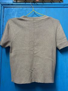 Grey Knit Cropped T-Shirt