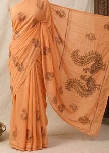 Orange Saree with Peacock Motifs