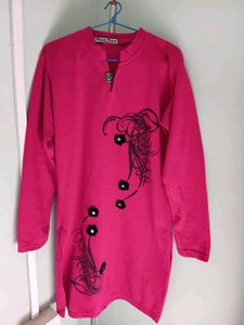 Brand New Pink Woolen Kurti With Floral Details