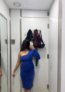 Electric Blue One-Shoulder Ruched Dress