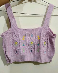 Lavender Embroidered Knit Top