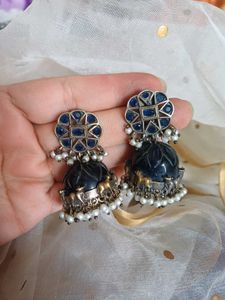 Brass handmade Real stone Jhumka Earring