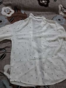 White Bow Print Button-Up Shirt