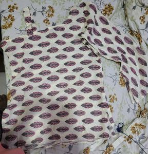 Cream Leaf Print Kurta