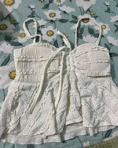 Cream White Lace Trim Cami Top