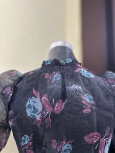 Sheer Floral Puff Sleeve Blouse
